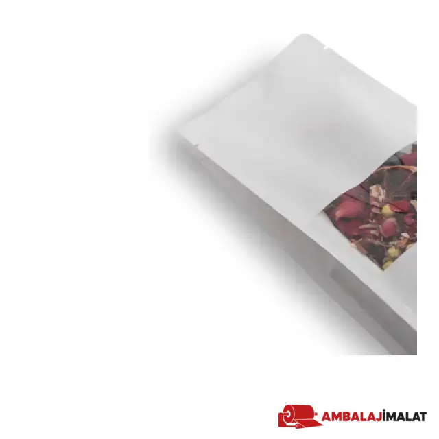Beyaz Kraft Pencereli Flat Bottom Torba — pencere detayı