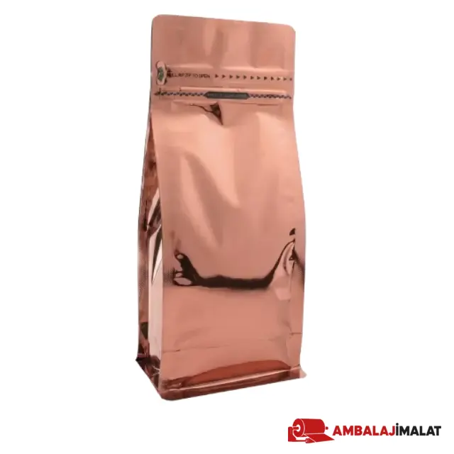 Bronz Metalize Kilitli Flat Bottom Torba — önden açılı görünüm