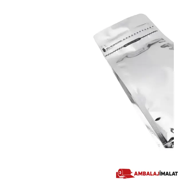 Gri Metalize Kilitli Flat Bottom Torba — kilit ve ağız detayı