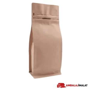 Kraft Kilitli Flat Bottom Torba — önden açılı görünüm