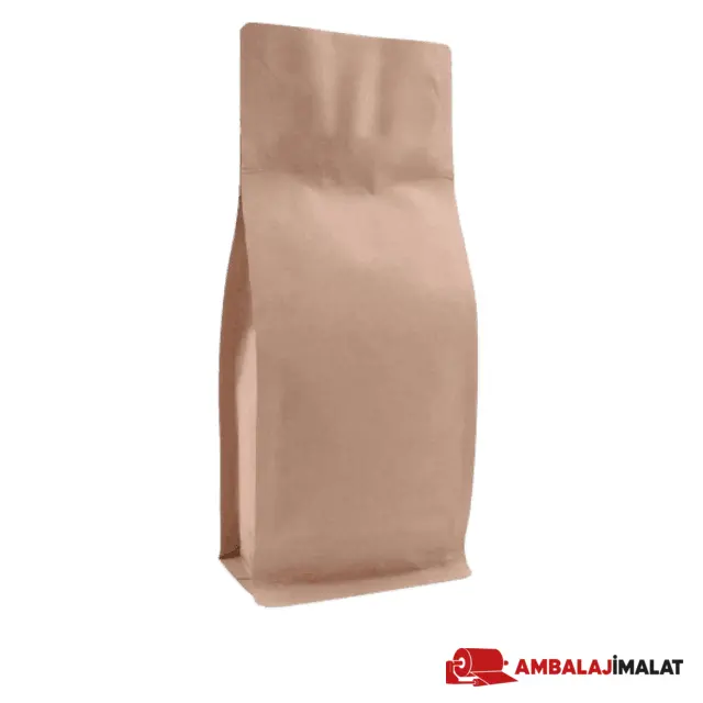 Kraft Metalize Flat Bottom Torba — önden açılı görünüm