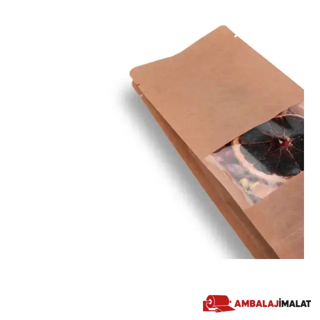 Kraft Pencereli Flat Bottom Torba — pencere detayı