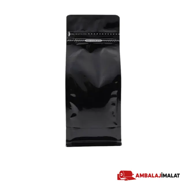 Siyah Metalize Kilitli Flat Bottom Torba — düz ön görünüm