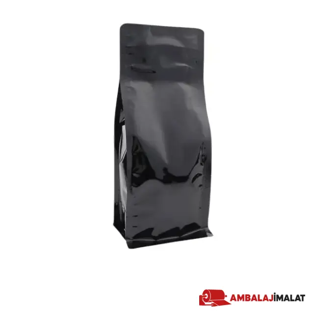 Siyah Metalize Kilitli Flat Bottom Torba — arka görünüm
